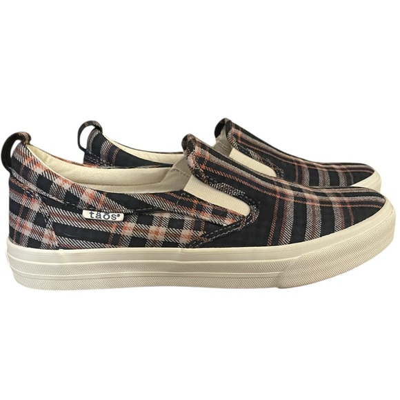 Taos Shoes - New Taos Women’s Rubber Soul Burgundy Plaid Slip On Sneakers Canvas Shoes Size 9